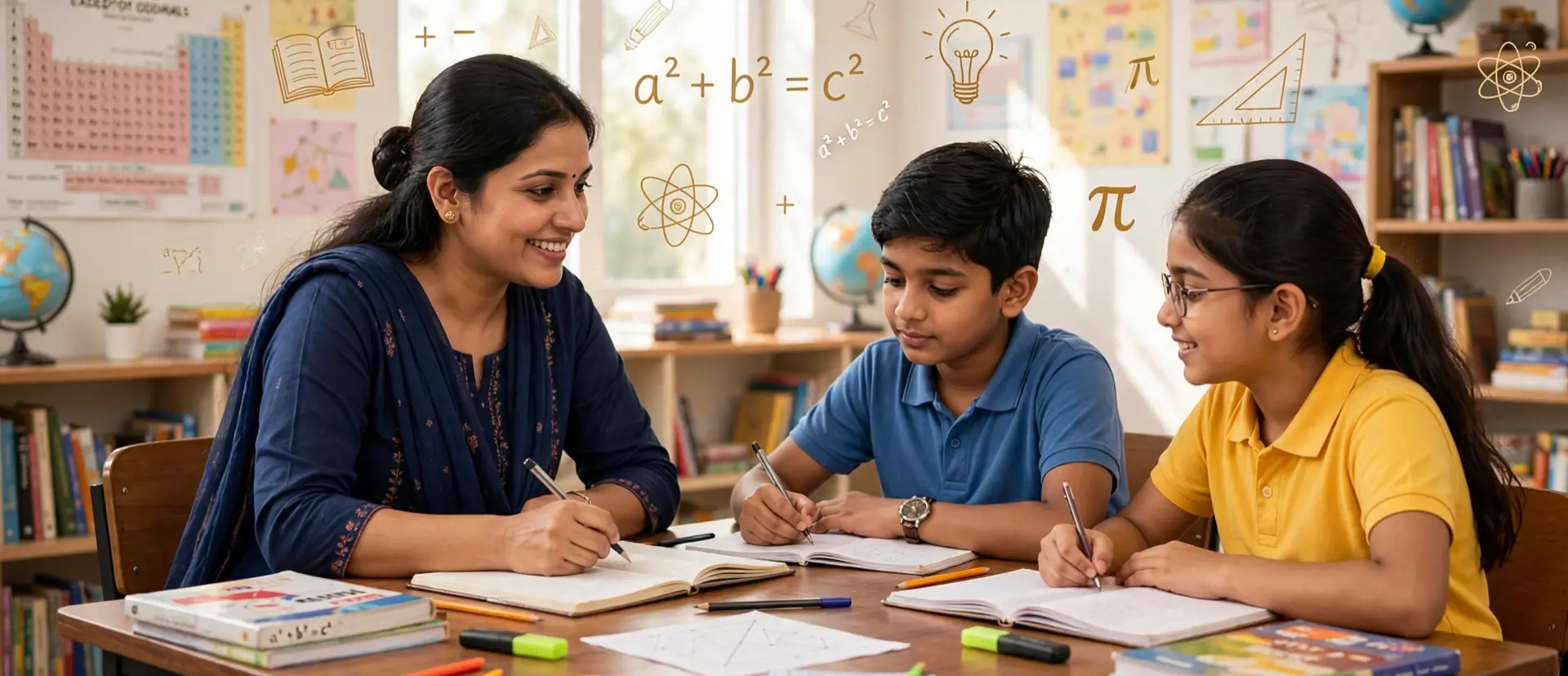 Students learning Maths and Science with a teacher at Usha Tutorials in Kalwa, Thane